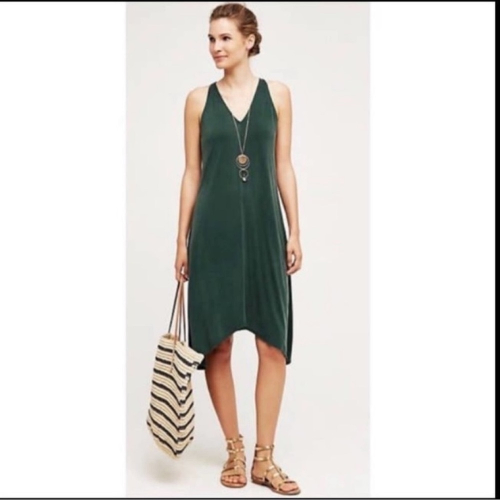 Anthropologie Dolan Left Coast Dark Green Sleeveless Midi Shift Dress Size XS